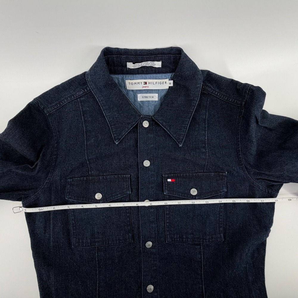 Tommy Hilfiger Jeans Denim Shirt Dress Dark Wash Stretch Size 8 Y2K Vintage - Picture 7 of 11